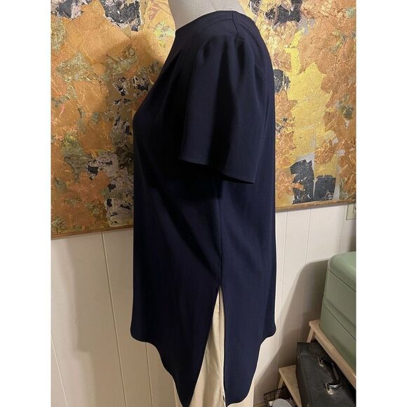 St. John Womens Small Dressy Top Navy Blue Asymmetrical Hem Short Sleeves Flowy - Picture 6 of 11